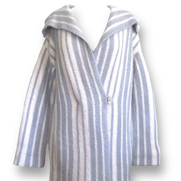 MOTH Anthropologie Womens Sweater Coat Sz S Gray White Stripe Oversized Coatigan - Picture 6 of 11